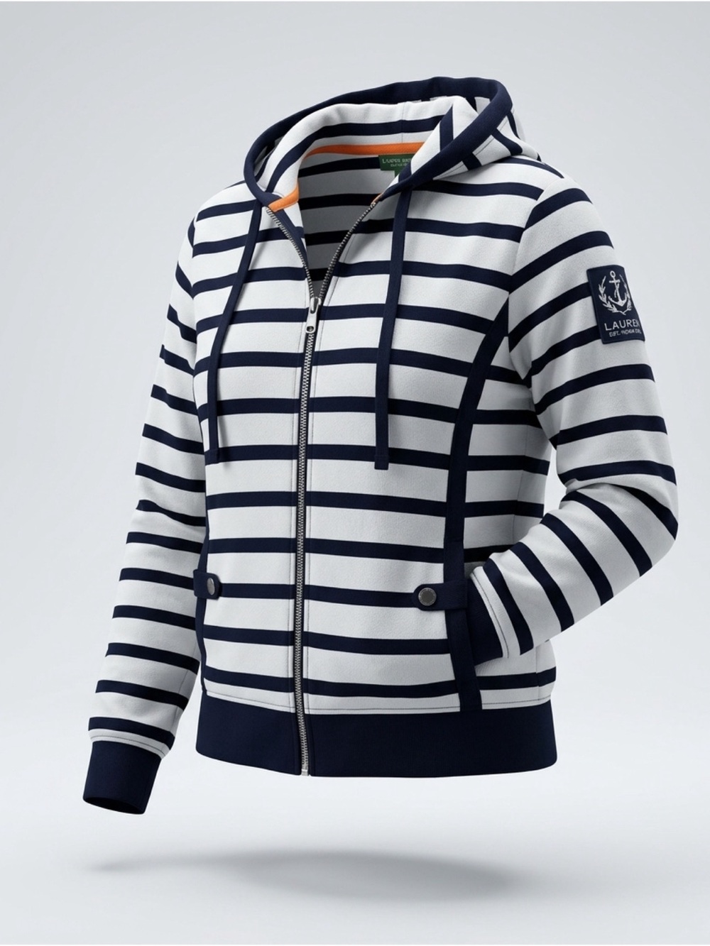 Vintage Ralph Lauren, blue and white stripe hoodie.